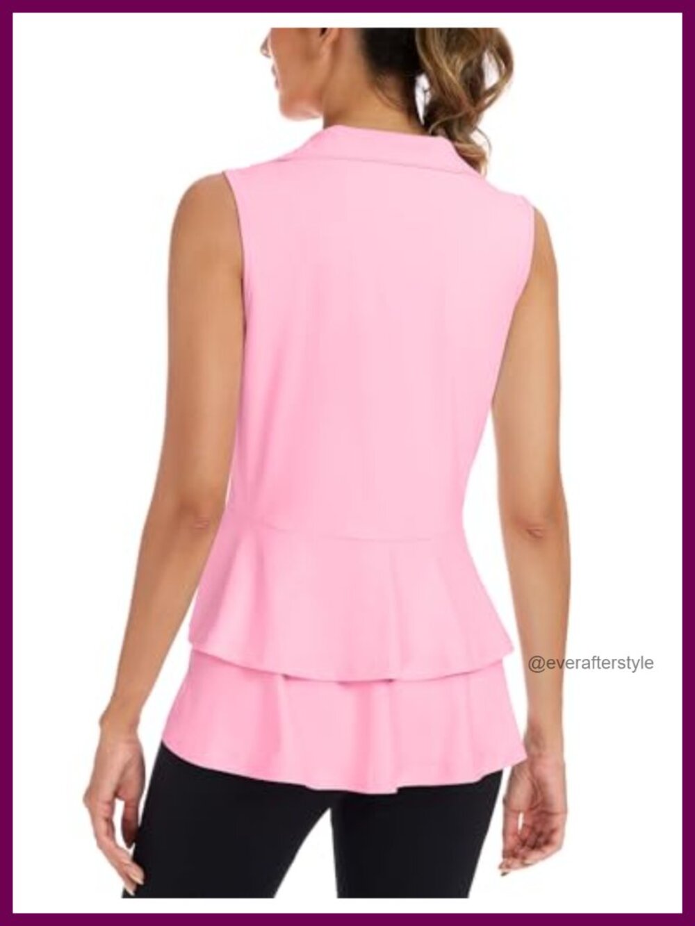 Women's Golf Vest Athletic Top Peplum Hem Zip Pockets 4-Way Stretch